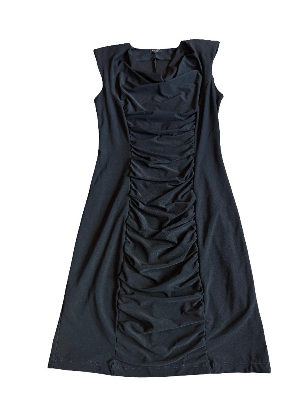 Komarov Black Ruched Cowl Neck Shift Dress Sleeveless Cocktail Medium Women's